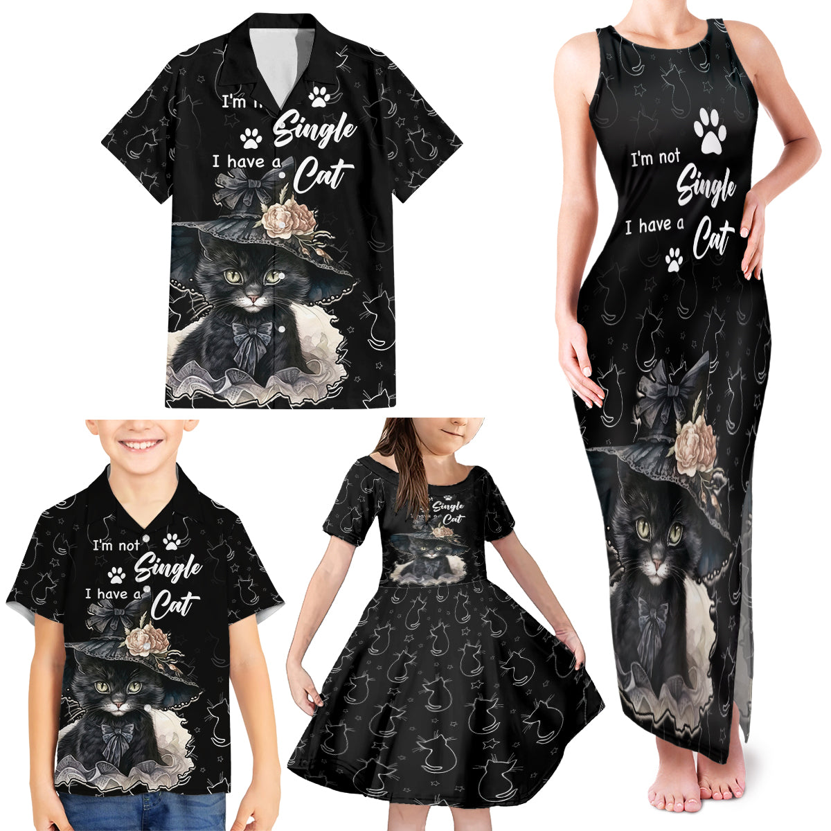 Single Day Family Matching Tank Maxi Dress and Hawaiian Shirt I Am Not Single I Have A Cat - Wonder Print Shop