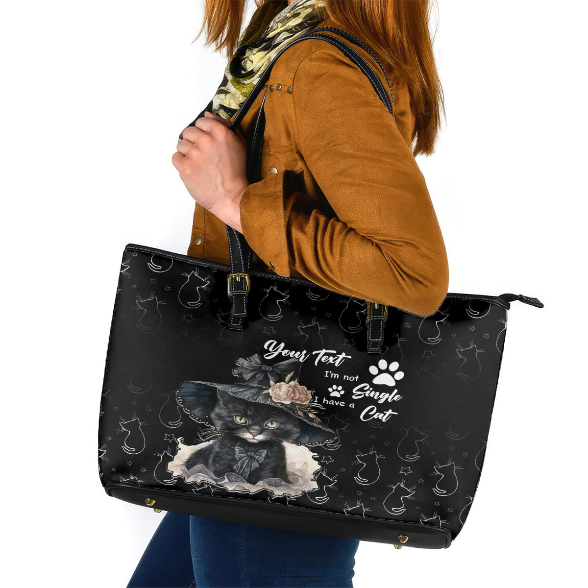Single Day Leather Tote Bag I Am Not Single I Have A Cat - Wonder Print Shop