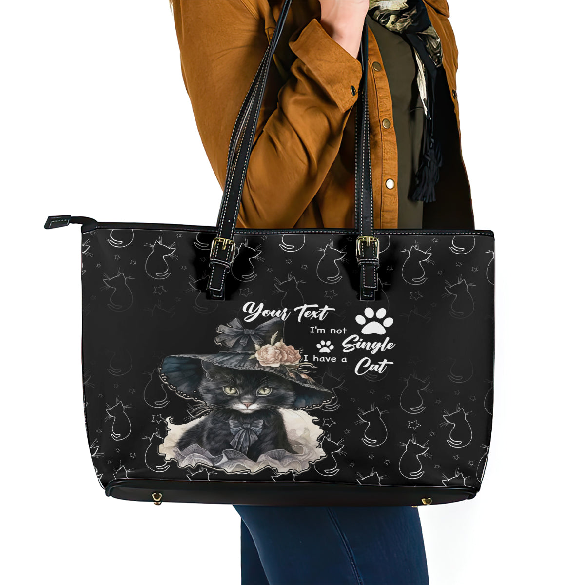 Single Day Leather Tote Bag I Am Not Single I Have A Cat - Wonder Print Shop