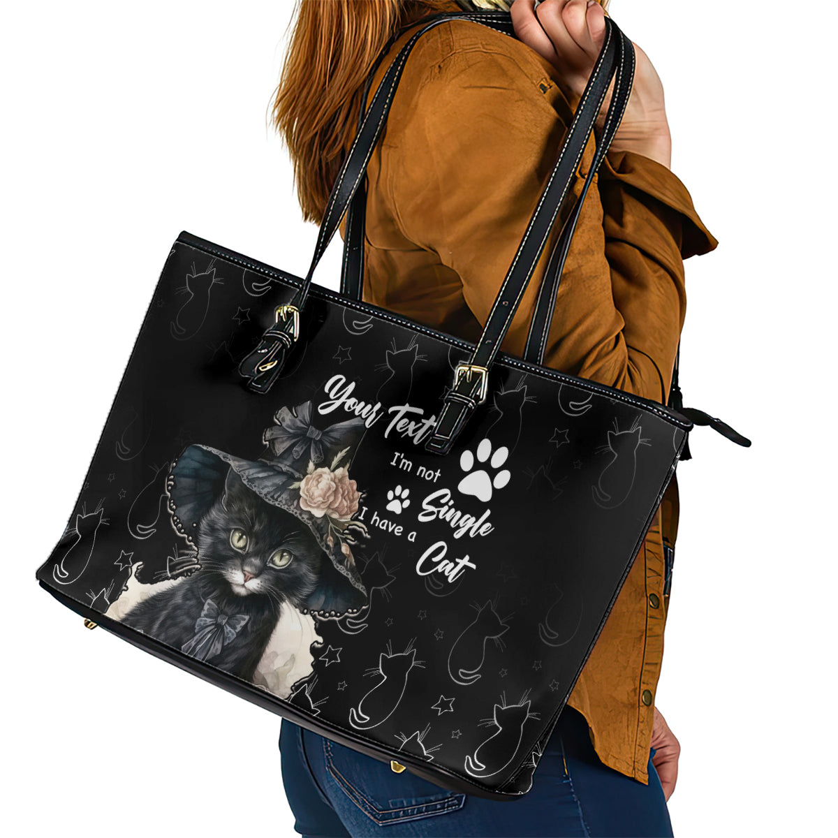 Single Day Leather Tote Bag I Am Not Single I Have A Cat - Wonder Print Shop