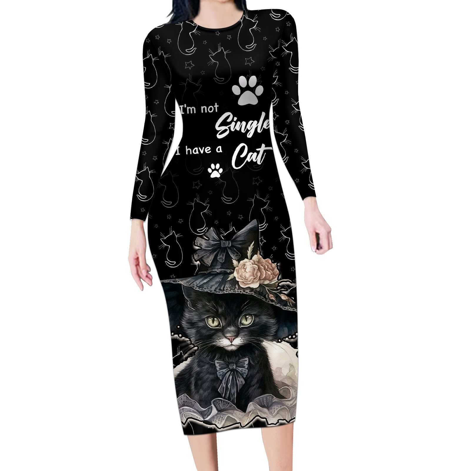 Single Day Long Sleeve Bodycon Dress I Am Not Single I Have A Cat - Wonder Print Shop