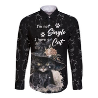 Single Day Long Sleeve Button Shirt I Am Not Single I Have A Cat - Wonder Print Shop