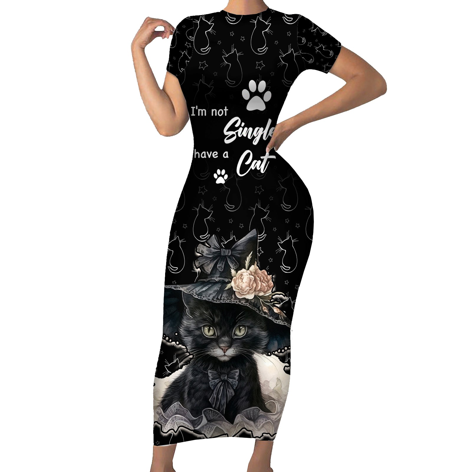 Single Day Short Sleeve Bodycon Dress I Am Not Single I Have A Cat - Wonder Print Shop