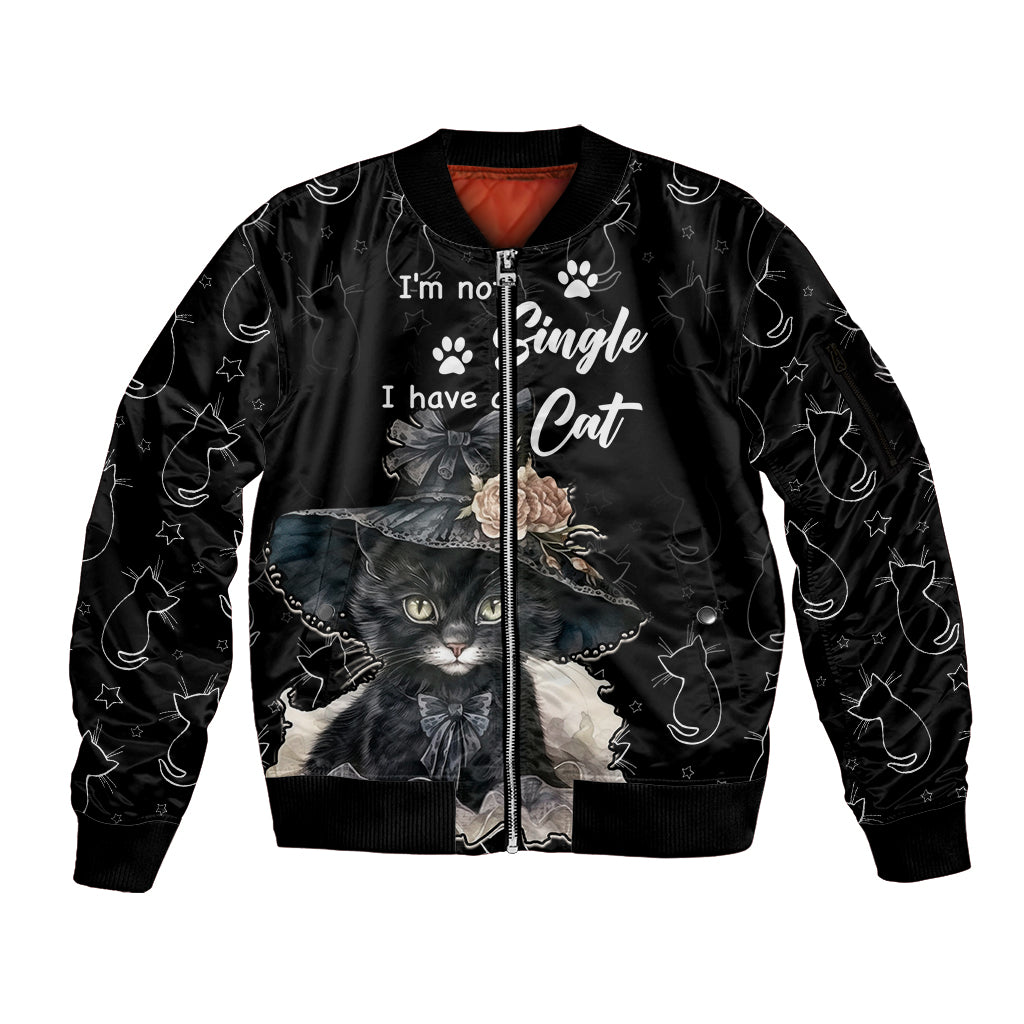 Single Day Sleeve Zip Bomber Jacket I Am Not Single I Have A Cat - Wonder Print Shop