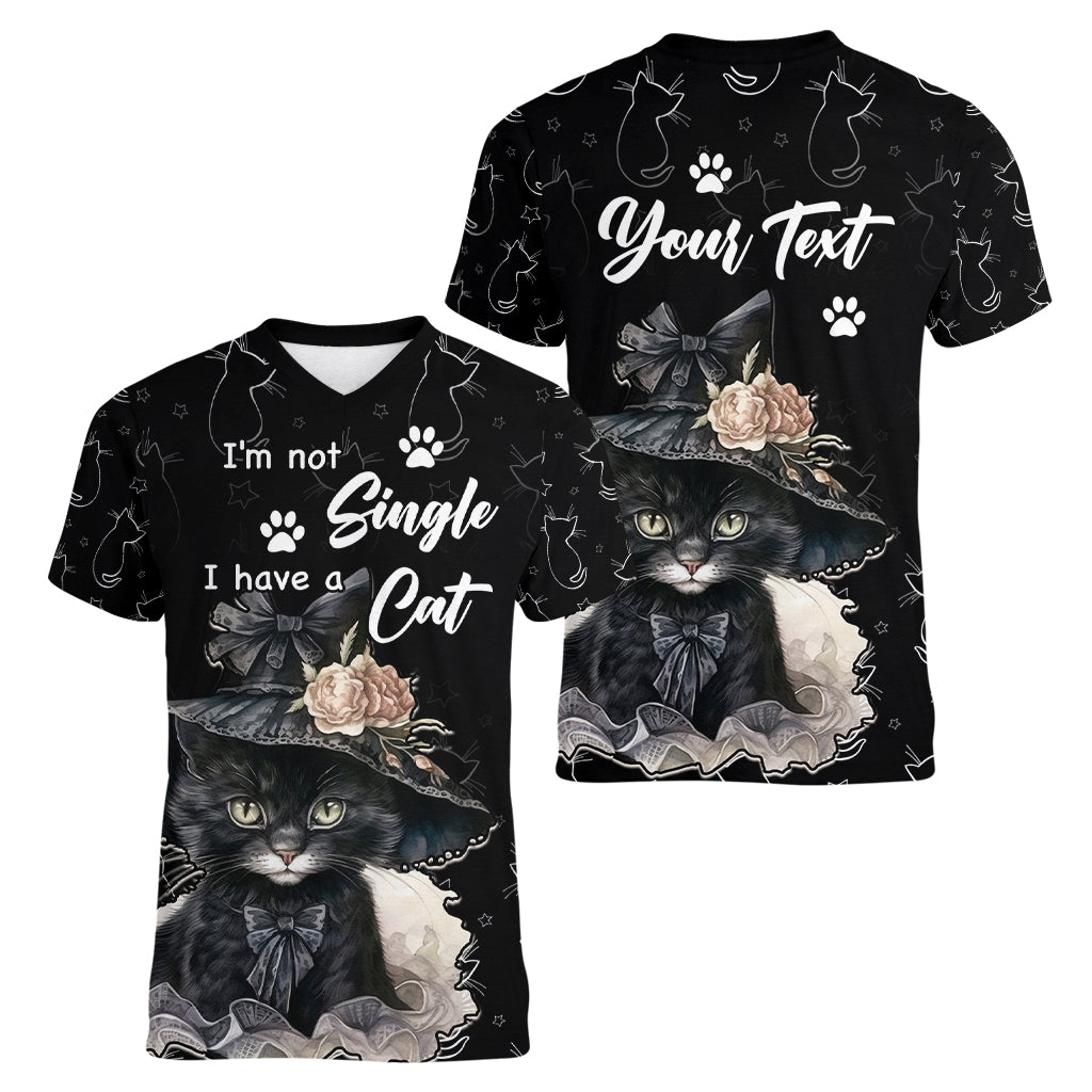 Single Day Women V Neck T Shirt I Am Not Single I Have A Cat - Wonder Print Shop