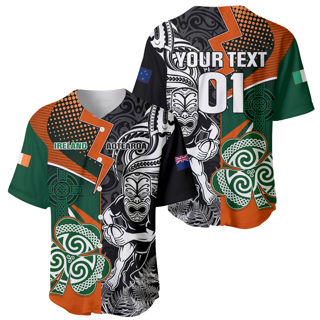 New Zealand and Ireland Rugby Baseball Jersey Silver Fern With Shamrock 2023 World Cup - Wonder Print Shop
