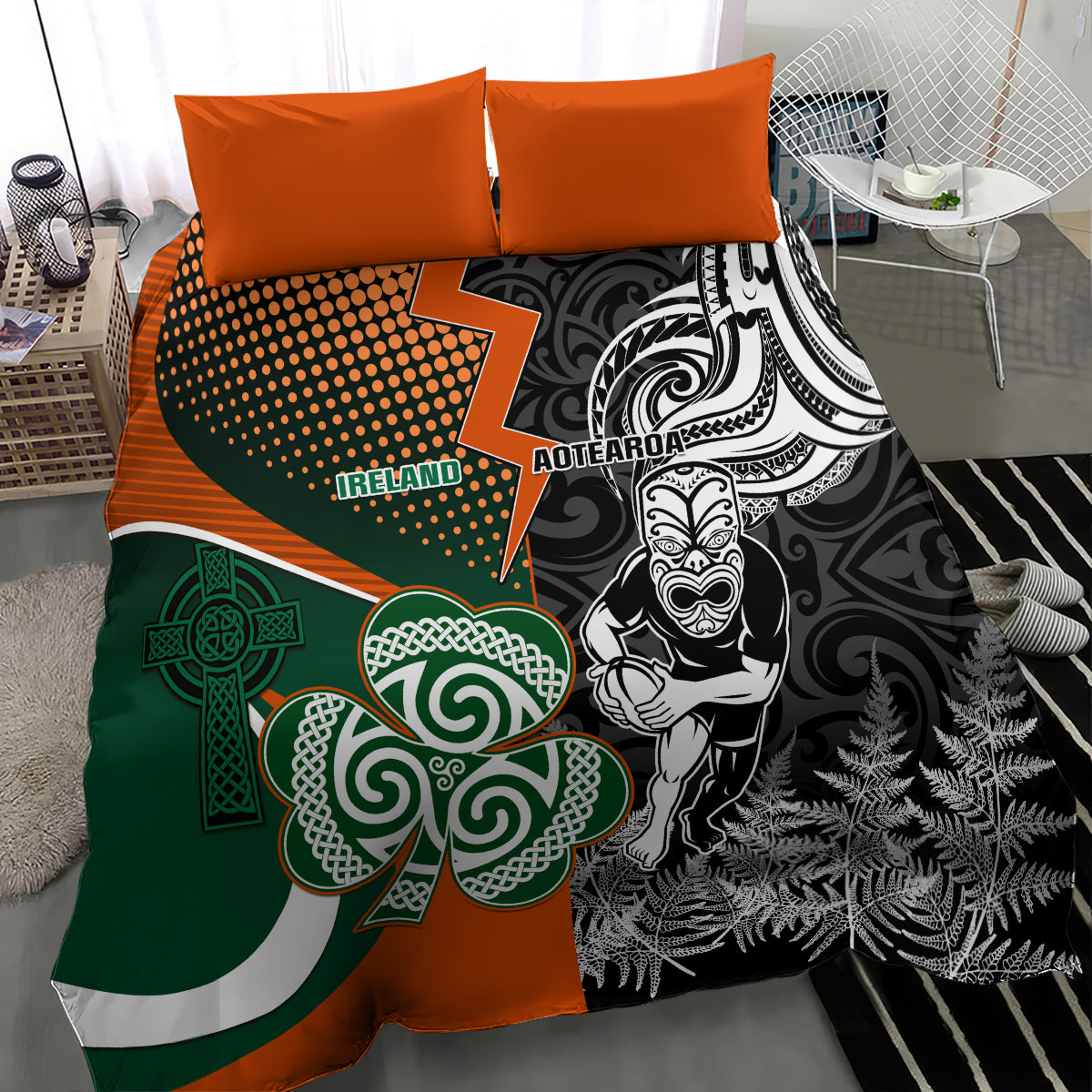 New Zealand and Ireland Rugby Bedding Set Silver Fern With Shamrock 2023 World Cup - Wonder Print Shop