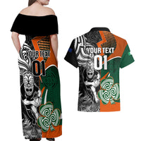 New Zealand and Ireland Rugby Couples Matching Off Shoulder Maxi Dress and Hawaiian Shirt Silver Fern With Shamrock 2023 World Cup - Wonder Print Shop