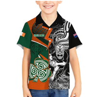 New Zealand and Ireland Rugby Family Matching Mermaid Dress and Hawaiian Shirt Silver Fern With Shamrock 2023 World Cup - Wonder Print Shop