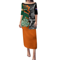 New Zealand and Ireland Rugby Family Matching Puletasi Dress and Hawaiian Shirt Silver Fern With Shamrock 2023 World Cup - Wonder Print Shop