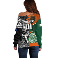 New Zealand and Ireland Rugby Off Shoulder Sweater Silver Fern With Shamrock 2023 World Cup - Wonder Print Shop