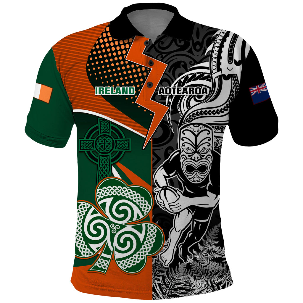 New Zealand and Ireland Rugby Polo Shirt Silver Fern With Shamrock 2023 World Cup - Wonder Print Shop