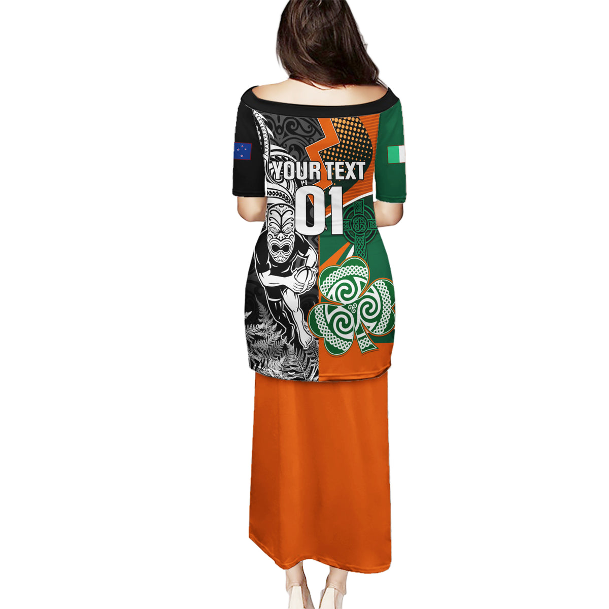 New Zealand and Ireland Rugby Puletasi Silver Fern With Shamrock 2023 World Cup - Wonder Print Shop