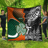 New Zealand and Ireland Rugby Quilt Silver Fern With Shamrock 2023 World Cup - Wonder Print Shop