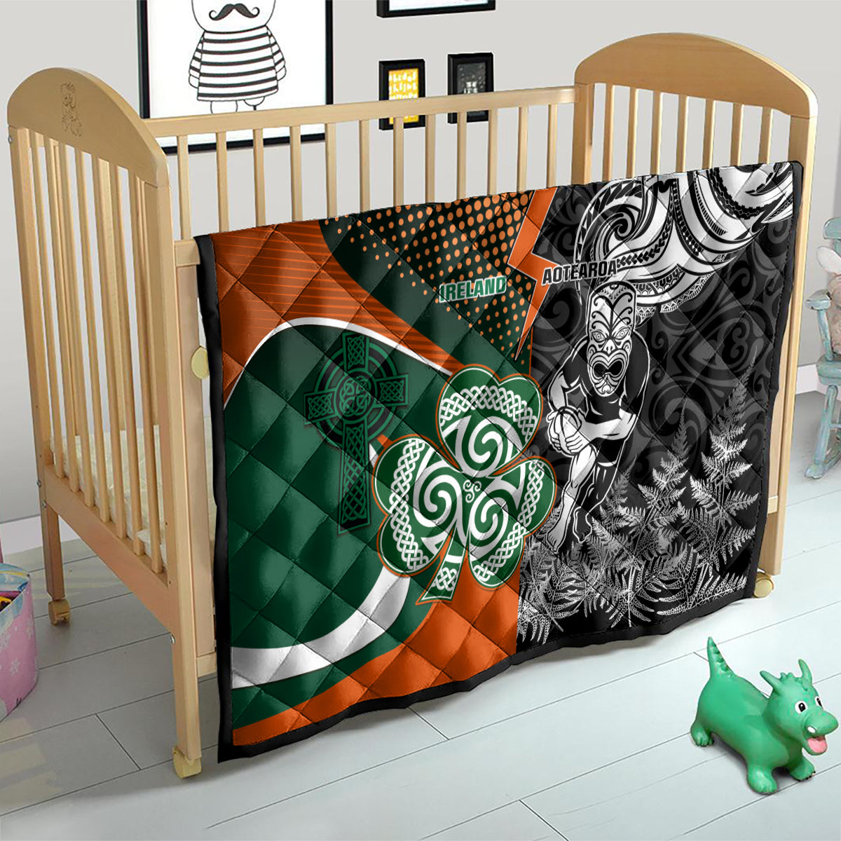 New Zealand and Ireland Rugby Quilt Silver Fern With Shamrock 2023 World Cup - Wonder Print Shop