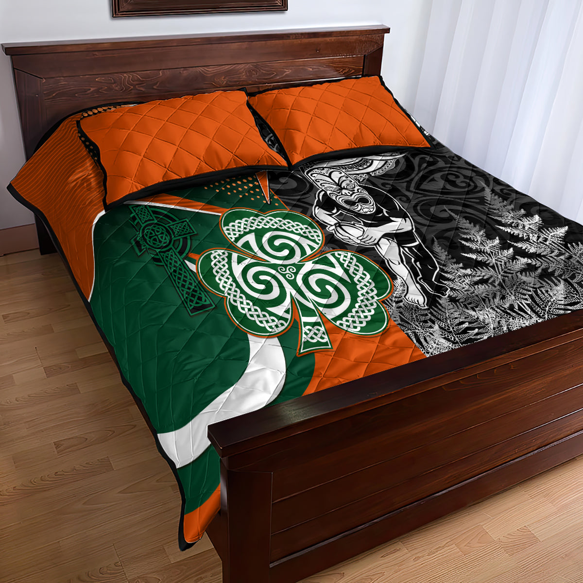 New Zealand and Ireland Rugby Quilt Bed Set Silver Fern With Shamrock 2023 World Cup - Wonder Print Shop