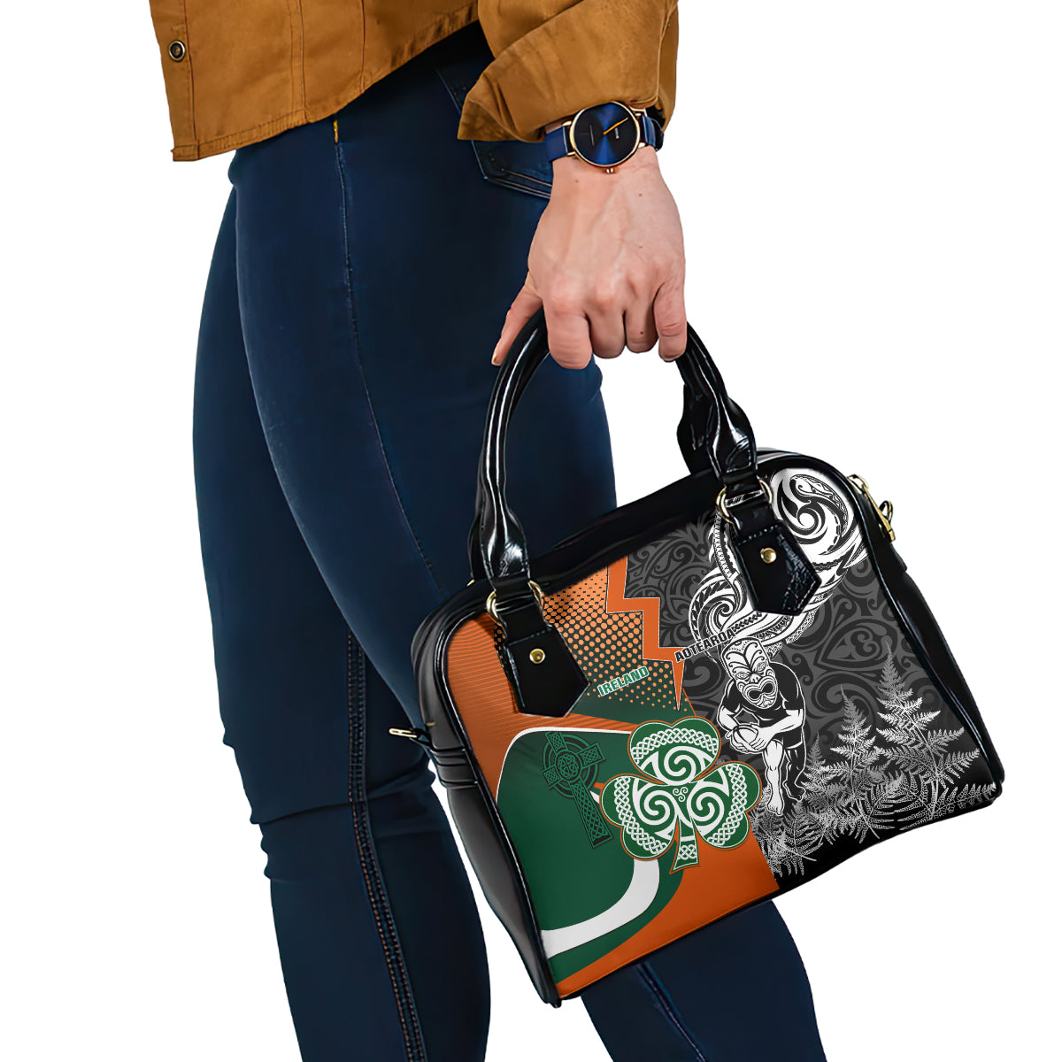 new-zealand-and-ireland-rugby-shoulder-handbag-silver-fern-with-shamrock-2023-world-cup