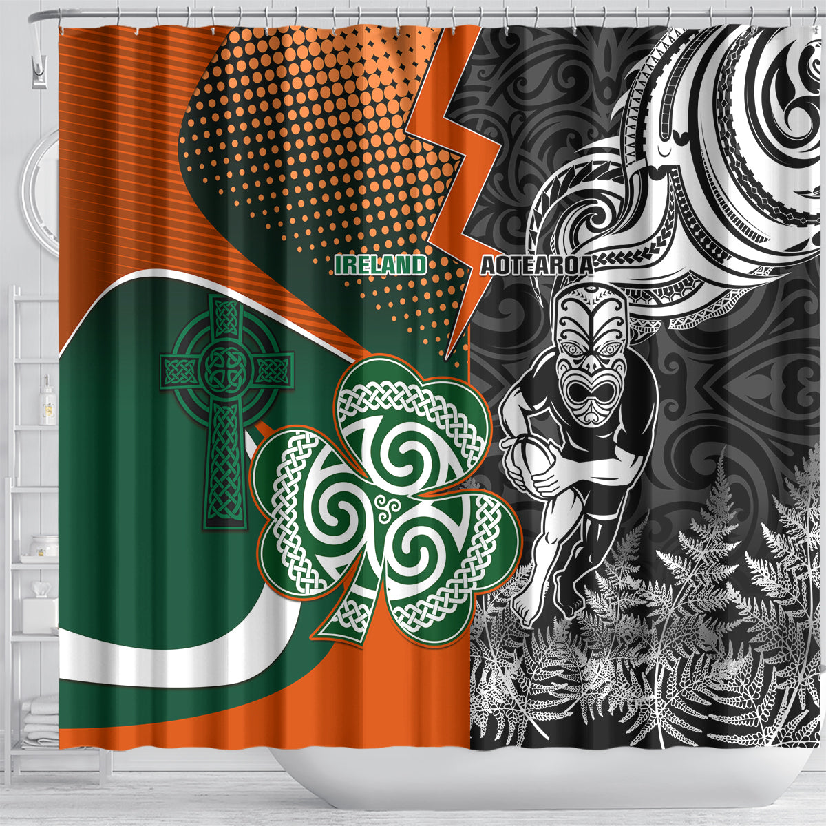new-zealand-and-ireland-rugby-shower-curtain-silver-fern-with-shamrock-2023-world-cup