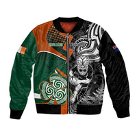 New Zealand and Ireland Rugby Sleeve Zip Bomber Jacket Silver Fern With Shamrock 2023 World Cup - Wonder Print Shop