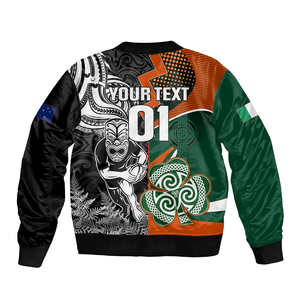 New Zealand and Ireland Rugby Sleeve Zip Bomber Jacket Silver Fern With Shamrock 2023 World Cup - Wonder Print Shop