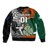 New Zealand and Ireland Rugby Sleeve Zip Bomber Jacket Silver Fern With Shamrock 2023 World Cup - Wonder Print Shop