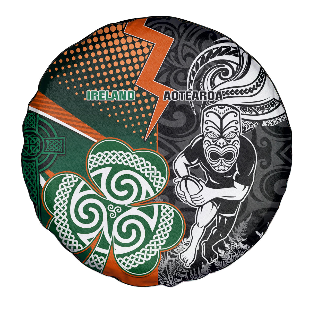 New Zealand and Ireland Rugby Spare Tire Cover Silver Fern With Shamrock 2023 World Cup - Wonder Print Shop