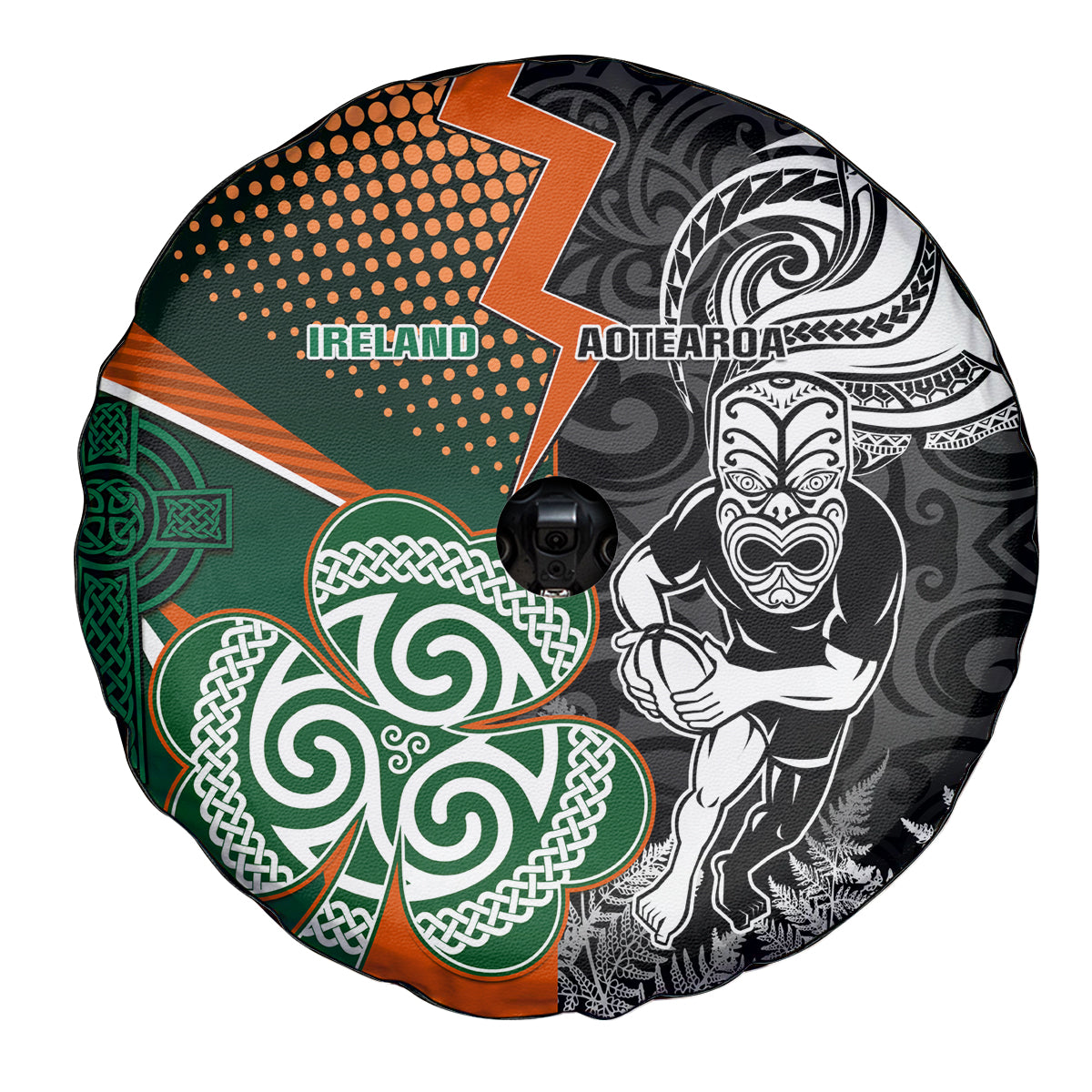 New Zealand and Ireland Rugby Spare Tire Cover Silver Fern With Shamrock 2023 World Cup - Wonder Print Shop