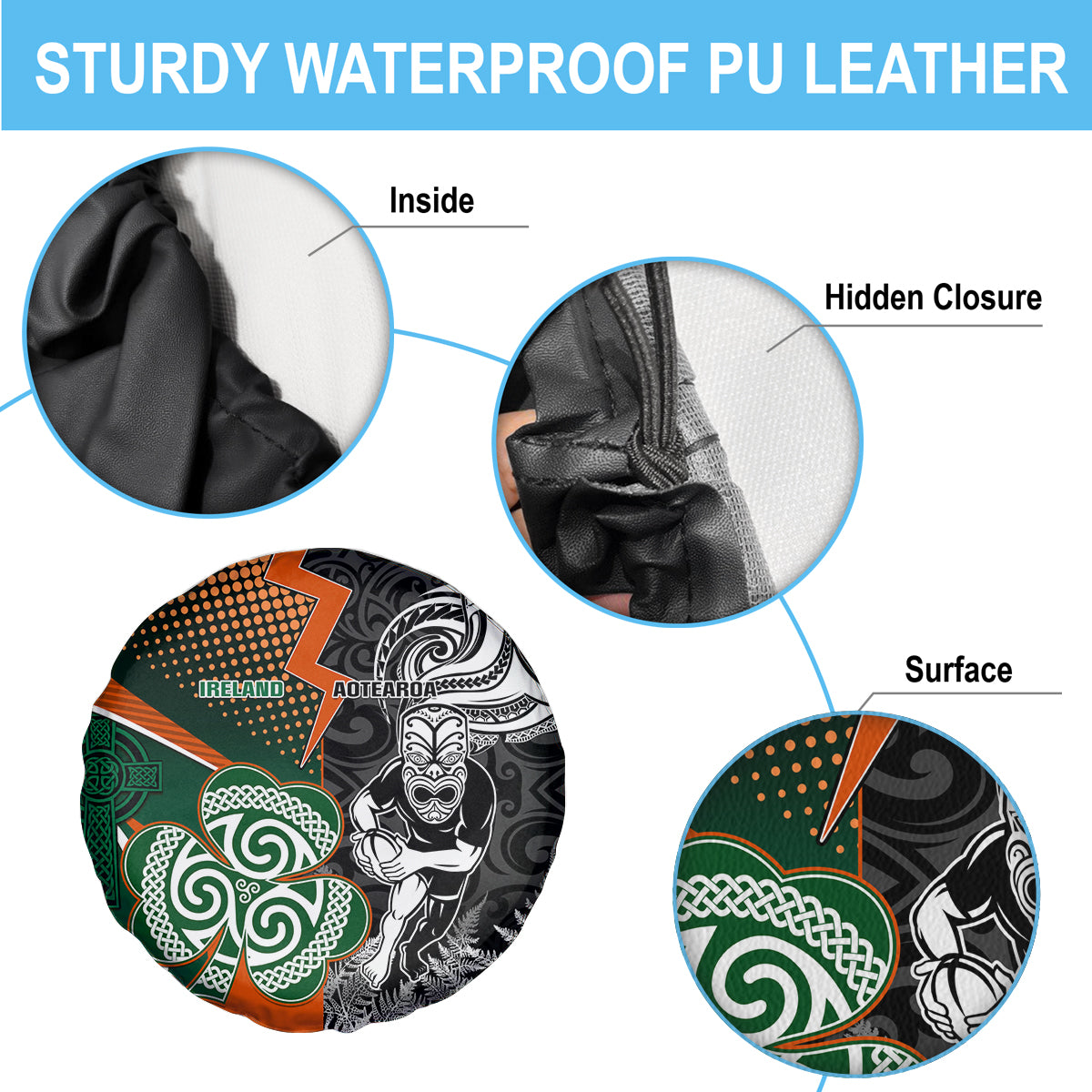 New Zealand and Ireland Rugby Spare Tire Cover Silver Fern With Shamrock 2023 World Cup - Wonder Print Shop