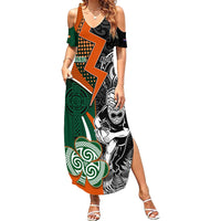 New Zealand and Ireland Rugby Summer Maxi Dress Silver Fern With Shamrock 2023 World Cup - Wonder Print Shop
