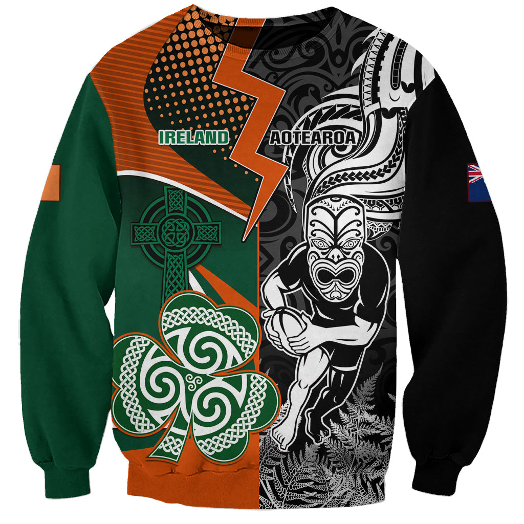 New Zealand and Ireland Rugby Sweatshirt Silver Fern With Shamrock 2023 World Cup - Wonder Print Shop