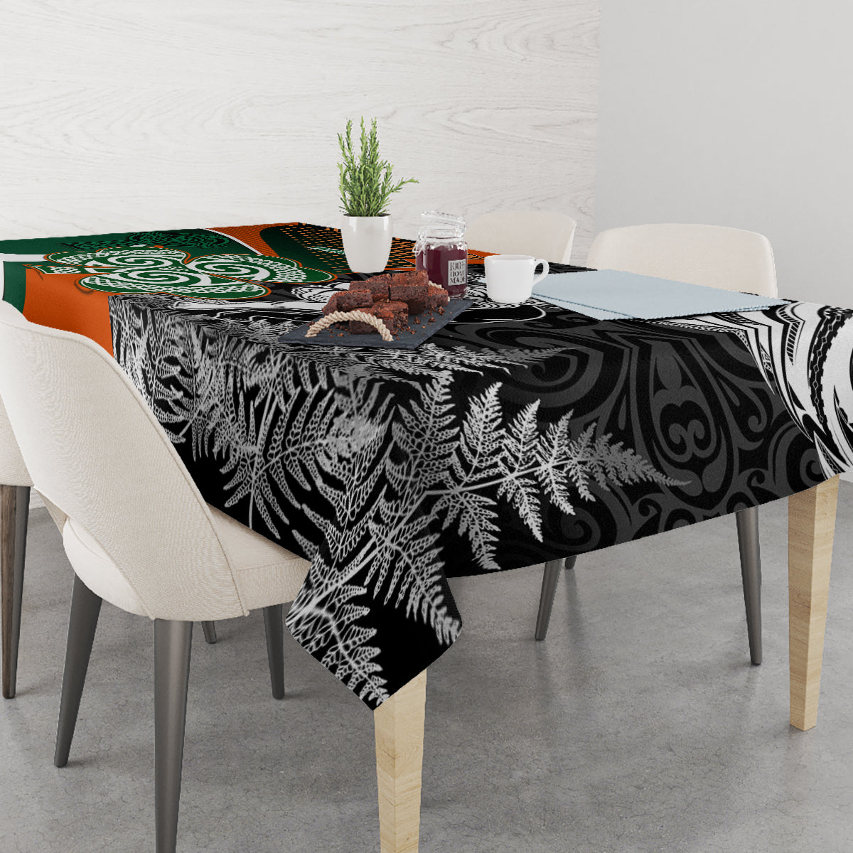 New Zealand and Ireland Rugby Tablecloth Silver Fern With Shamrock 2023 World Cup - Wonder Print Shop