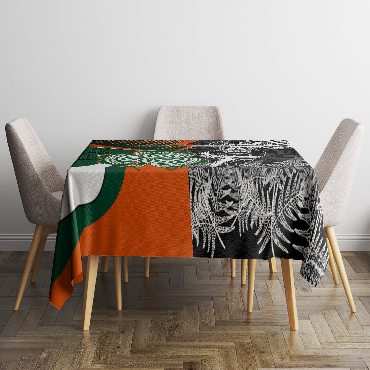 New Zealand and Ireland Rugby Tablecloth Silver Fern With Shamrock 2023 World Cup - Wonder Print Shop
