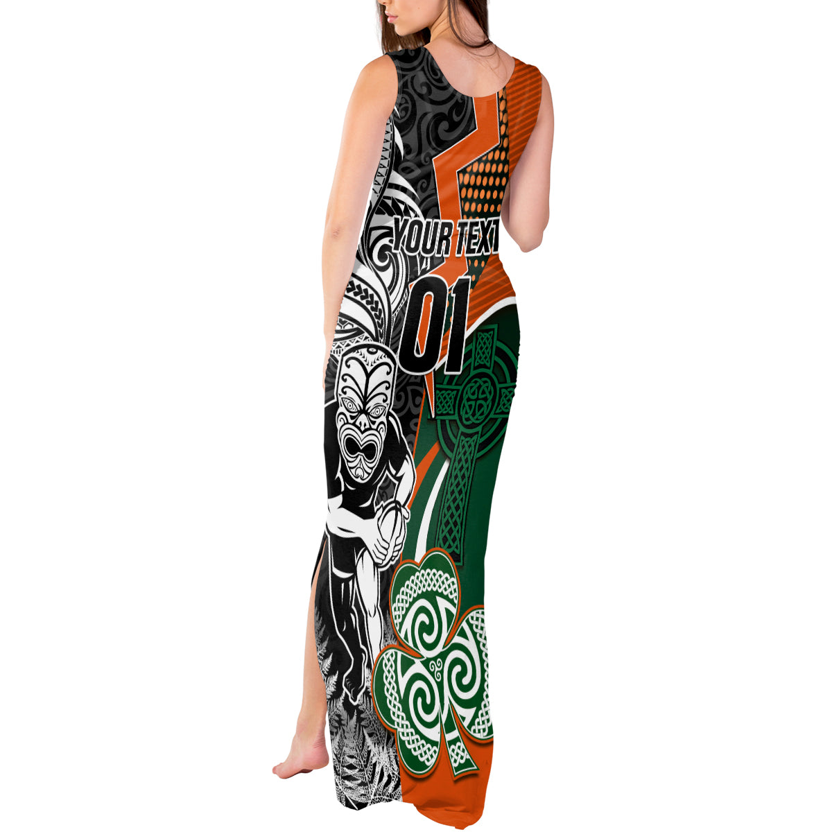 New Zealand and Ireland Rugby Tank Maxi Dress Silver Fern With Shamrock 2023 World Cup - Wonder Print Shop