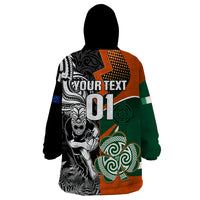 New Zealand and Ireland Rugby Wearable Blanket Hoodie Silver Fern With Shamrock 2023 World Cup - Wonder Print Shop