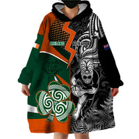 New Zealand and Ireland Rugby Wearable Blanket Hoodie Silver Fern With Shamrock 2023 World Cup - Wonder Print Shop
