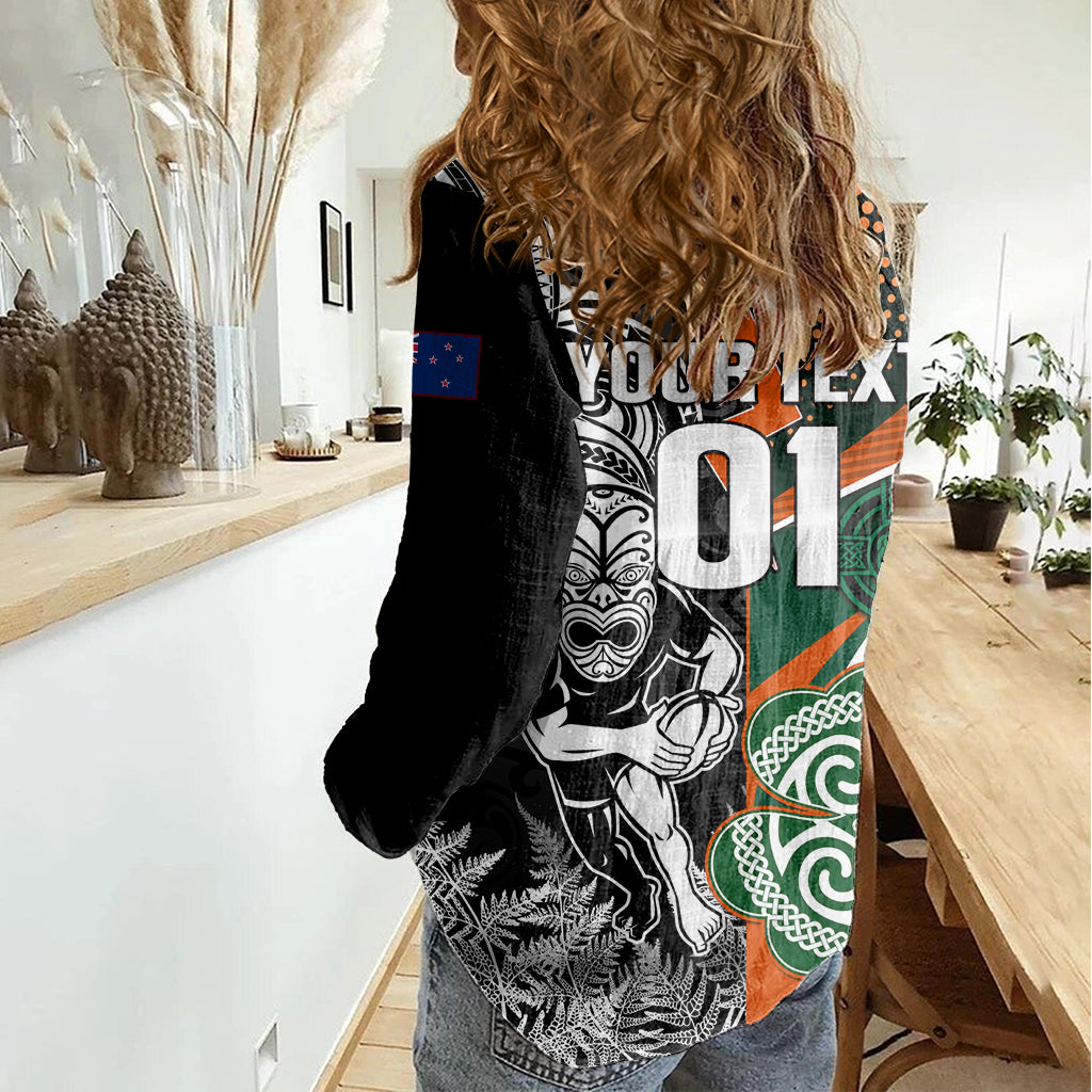 New Zealand and Ireland Rugby Women Casual Shirt Silver Fern With Shamrock 2023 World Cup - Wonder Print Shop