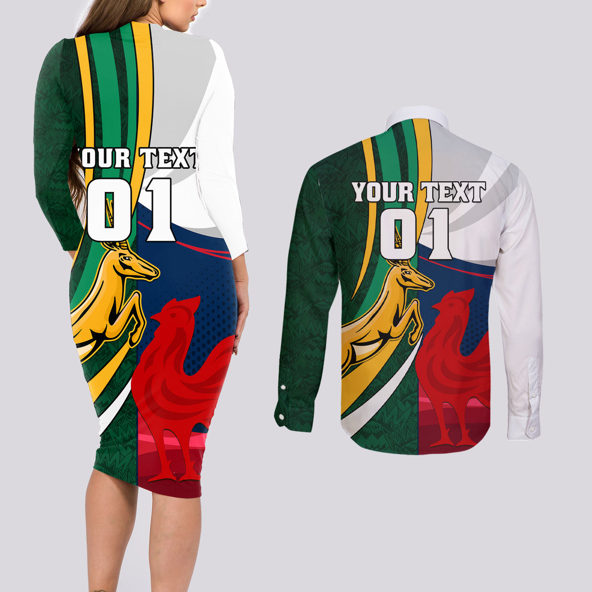 South Africa and France Rugby Couples Matching Long Sleeve Bodycon Dress and Long Sleeve Button Shirts Springbok With Le XV de France 2023 World Cup - Wonder Print Shop