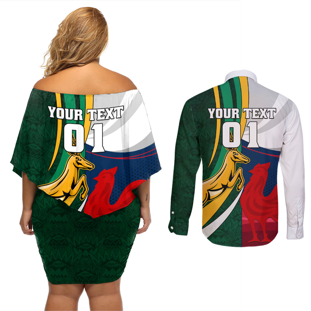 South Africa and France Rugby Couples Matching Off Shoulder Short Dress and Long Sleeve Button Shirts Springbok With Le XV de France 2023 World Cup - Wonder Print Shop