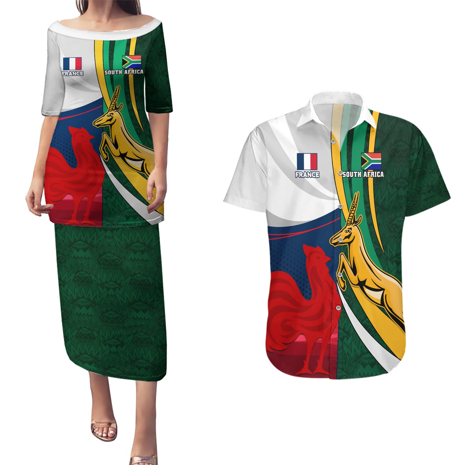 south-africa-and-france-rugby-couples-matching-puletasi-dress-and-hawaiian-shirt-springbok-with-le-xv-de-france-2023-world-cup