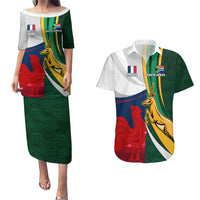 South Africa and France Rugby Couples Matching Puletasi Dress and Hawaiian Shirt Springbok With Le XV de France 2023 World Cup - Wonder Print Shop