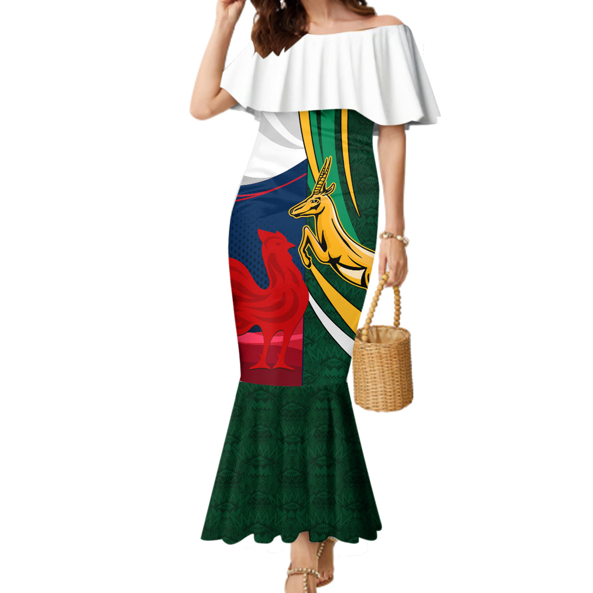 South Africa and France Rugby Family Matching Mermaid Dress and Hawaiian Shirt Springbok With Le XV de France 2023 World Cup - Wonder Print Shop