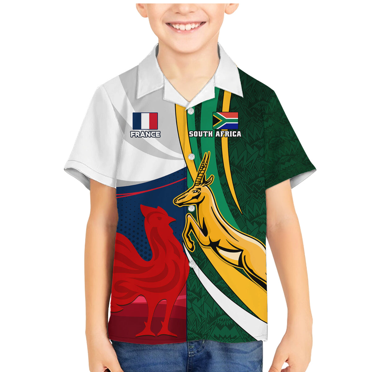 South Africa and France Rugby Family Matching Mermaid Dress and Hawaiian Shirt Springbok With Le XV de France 2023 World Cup - Wonder Print Shop