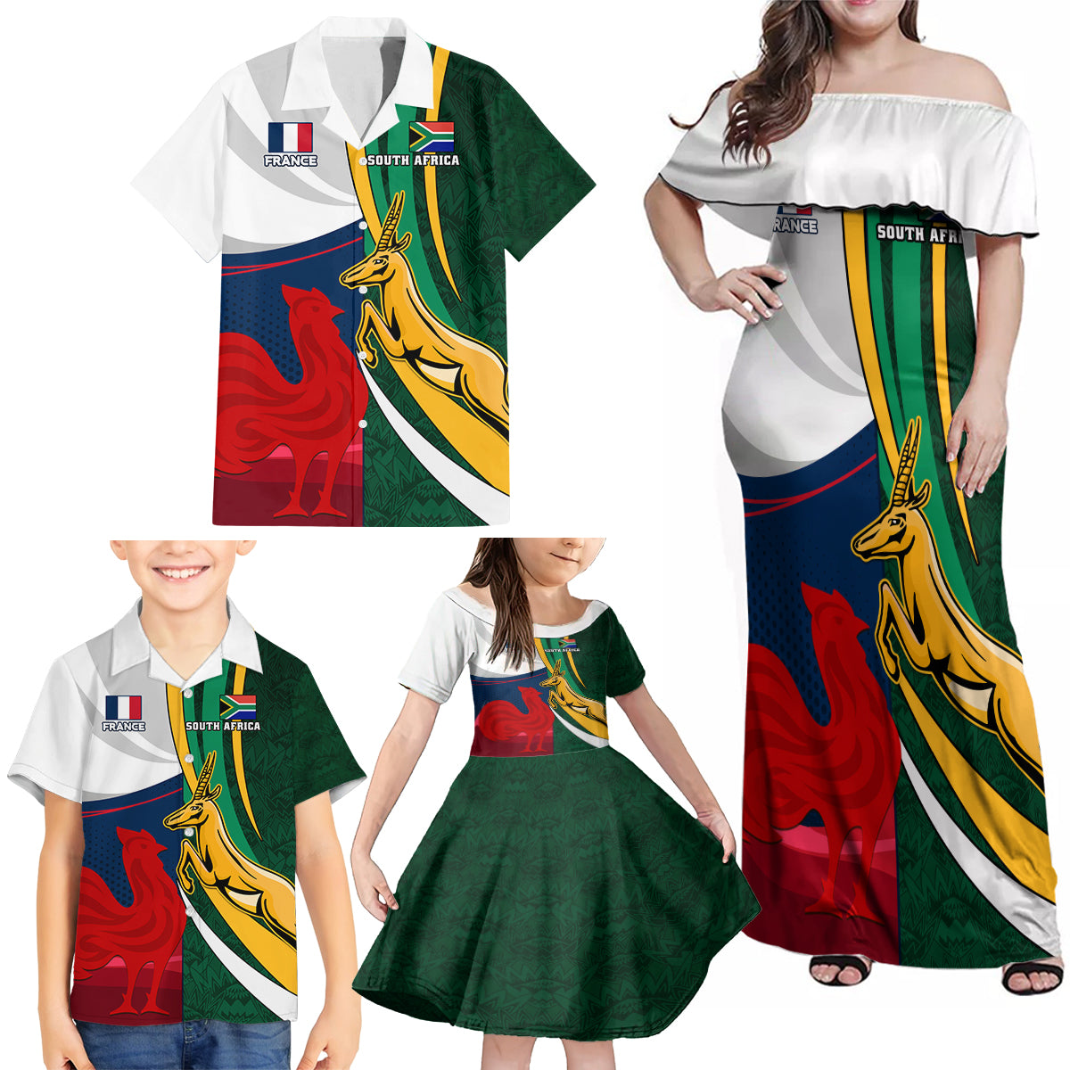 south-africa-and-france-rugby-family-matching-off-shoulder-maxi-dress-and-hawaiian-shirt-springbok-with-le-xv-de-france-2023-world-cup