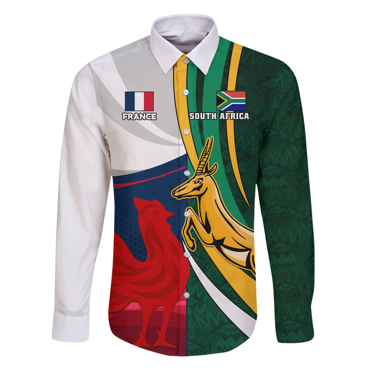 South Africa and France Rugby Family Matching Off Shoulder Maxi Dress and Hawaiian Shirt Springbok With Le XV de France 2023 World Cup - Wonder Print Shop