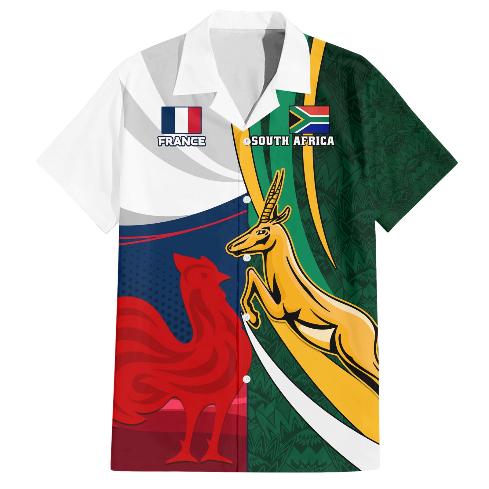 South Africa and France Rugby Hawaiian Shirt Springbok With Le XV de France 2023 World Cup - Wonder Print Shop