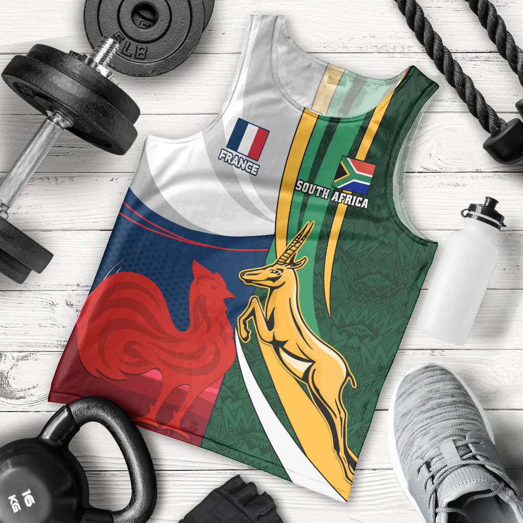 South Africa and France Rugby Men Tank Top Springbok With Le XV de France 2023 World Cup - Wonder Print Shop