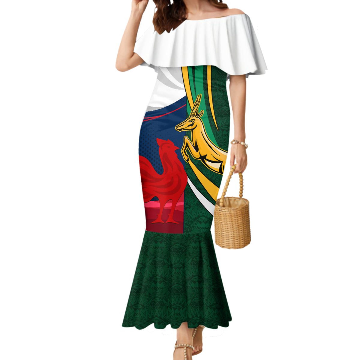 South Africa and France Rugby Mermaid Dress Springbok With Le XV de France 2023 World Cup - Wonder Print Shop