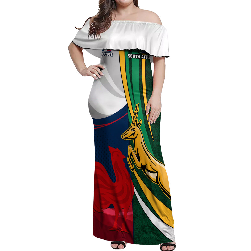 South Africa and France Rugby Off Shoulder Maxi Dress Springbok With Le XV de France 2023 World Cup - Wonder Print Shop