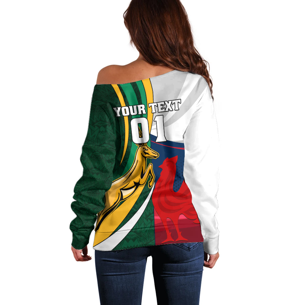 South Africa and France Rugby Off Shoulder Sweater Springbok With Le XV de France 2023 World Cup - Wonder Print Shop