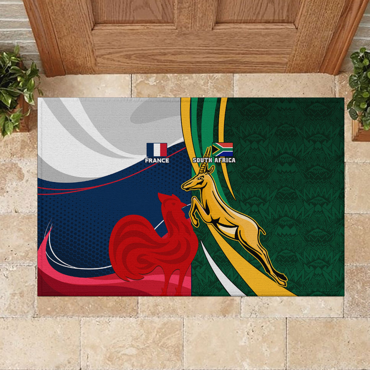 South Africa and France Rugby Rubber Doormat Springbok With Le XV de France 2023 World Cup - Wonder Print Shop